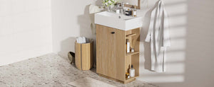 English Elm [video]21.6" Freestanding Bathroom Vanity Ceramic Sink Wavy Door Mdf Cabinet Small Bath Wood N729P285504N