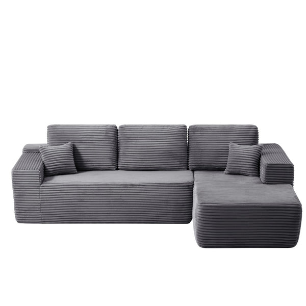 English Elm 104" Plush Corduroy L-shaped Sectional Sofa Deep Seating Modular Couch for Living Room W3975S00034