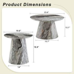 English Elm Nested Round Coffee Table Set with Wood Grain Mdf Top for Modern Living Rooms Grey W2920S00117