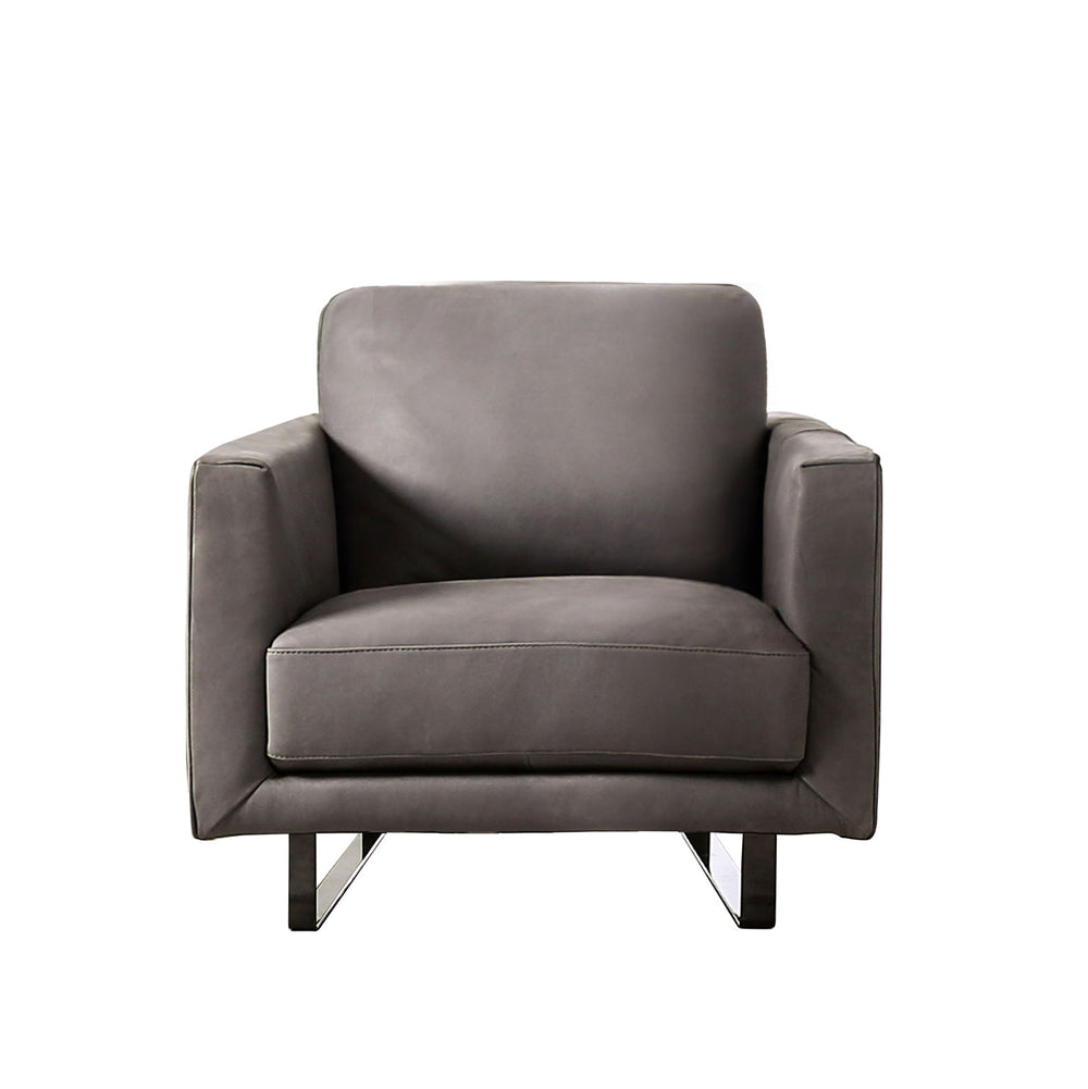 English Elm Gray Mezzanotte Italian Leather Chair with Welted Box Cushions, Track Arms, Luxe Gray Finish B2741S00588