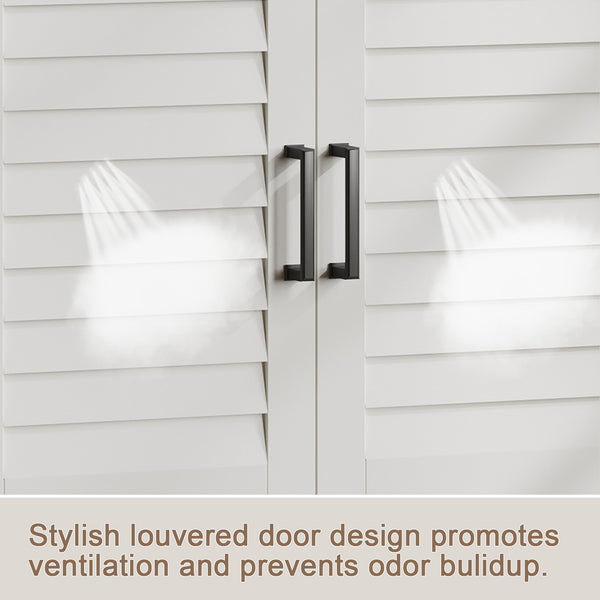 English Elm 16 Pair Shoe Cabinet Tall Freestanding Entryway Organizer with Drawer, Louvered Doors, Durable MDF Storage Brown,Soft White T3771P372927