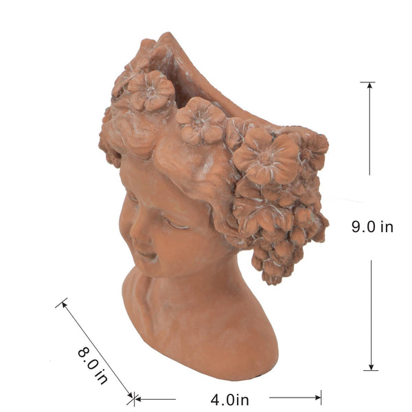 English Elm 8x4x9" Visage Head Bust Planter, Brown — Classical Wall-Mount Vase for Succulents & Flowers, Decorative W2078P201075