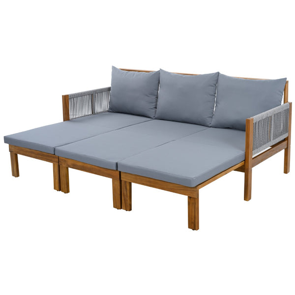 English Elm Outdoor Acacia Wood Dining Set Seats Six with Cushioned Armrest Chairs for Patio Grey,Natural Wood N719Z000220E