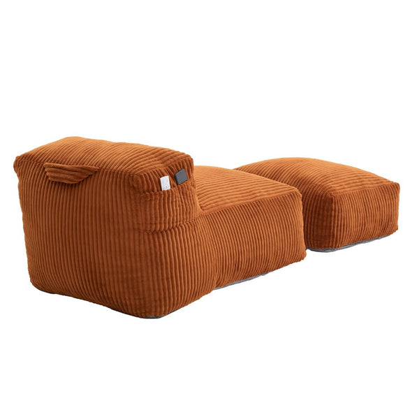 English Elm Big Corduroy Lounger Bean Bag with Ottoman Memory Foam Fill for Living Room Orange W395P435350