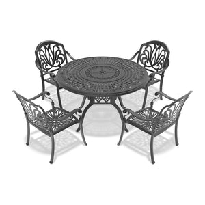 English Elm 5-piece Cast Aluminum Outdoor Dining Set with Carved Floral Patio Chairs and Table W1710S00562