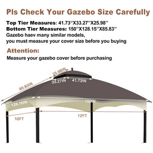 English Elm Replacement Canopy Top Heavy Duty 10x12 Gazebo Roof with Vent, UV Water-Repellent Fabric, Mosquito Netting Brown W419P208850