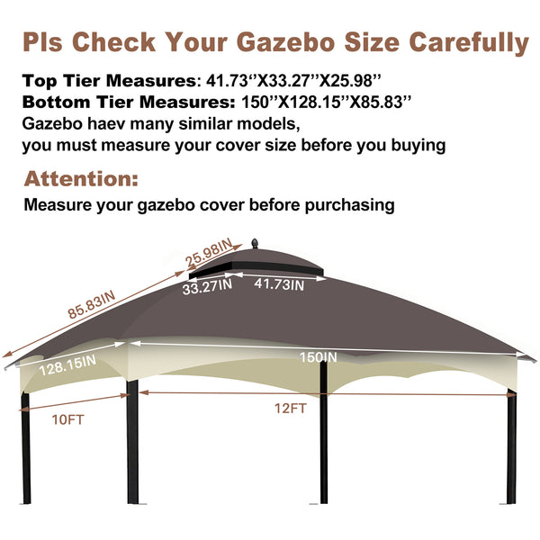 English Elm Replacement Canopy Top Heavy Duty 10x12 Gazebo Roof with Vent, UV Water-Repellent Fabric, Mosquito Netting Brown W419P208850
