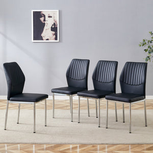 English Elm Luxury Simple Chair Set Of 4 - Elegant Black Pu Leather Dining Chairs With Stylish Silver Legs W1151P282690
