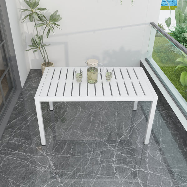 English Elm 55 White Modern Long Table — 55" Durable UV & Rust-Resistant PP Top with Metal Legs, 260lb Capacity, Easy Tool-Free Setup W3450S00003