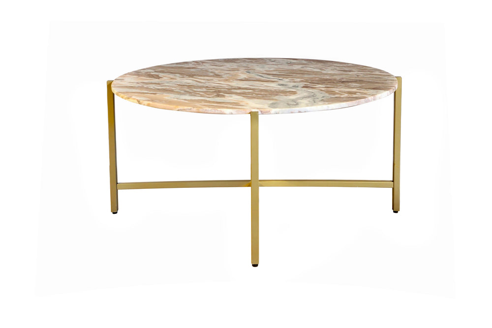 English Elm Brown Marble Nesting Coffee Table With Gold Metal Frame - Stylish, Space-Saving Design For Any Room B346P320750