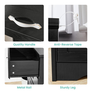 English Elm Modern Antique-Style 3-Drawer Chest with Gold Frame Knobs, Waterproof MDF, Anti-Tip Safety Design Black W1668P162670