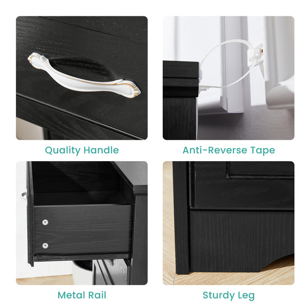 English Elm Modern Antique-Style 3-Drawer Chest with Gold Frame Knobs, Waterproof MDF, Anti-Tip Safety Design Black W1668P162670