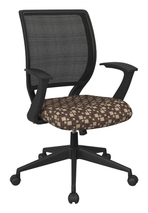 OSP Home Furnishings Screen Back Mesh Task Chair with Lumbar Support and T Arms for Home Office Use Walnut EM51022N-K110