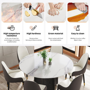 English Elm 59.05" Round Marble Dining Table - Elegant Solid Wood Base For 6-8 Guests, Modern & Durable Design W1535S00384