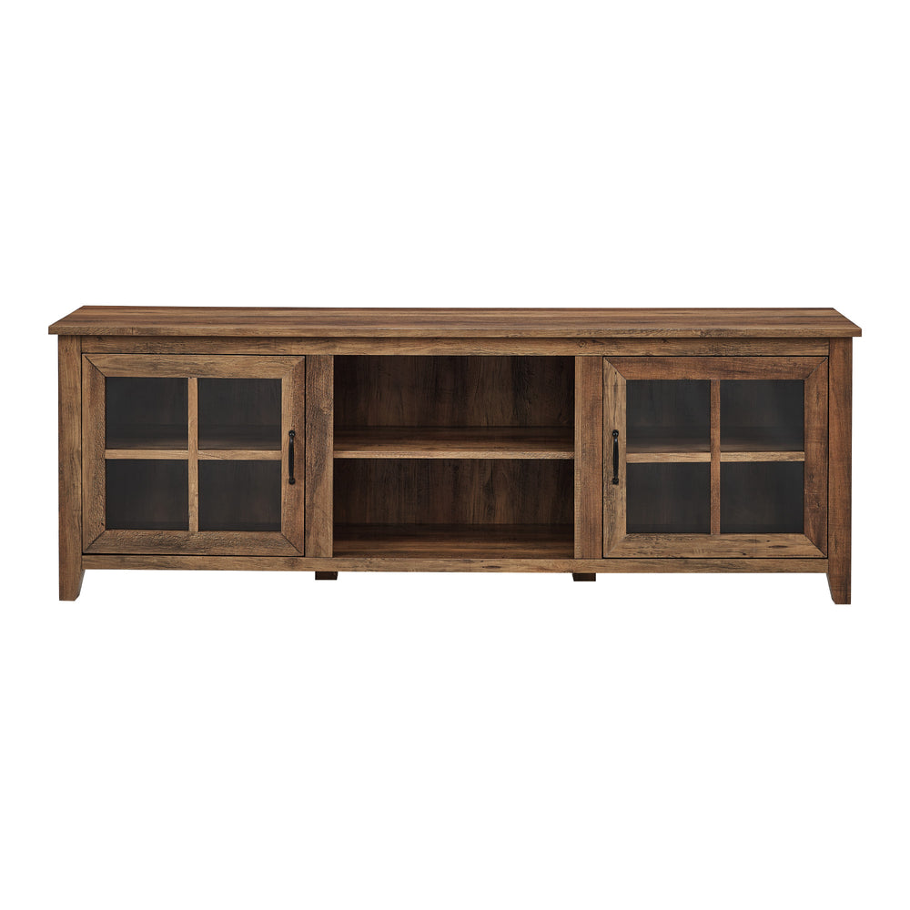 English Elm Walker Edison - Modern Farmhouse 2-Door Glass Windowpane TV Stand 70" with Adjustable Shelves & Cord Management Oak 75 L x 23 W x 5 H B185P169358