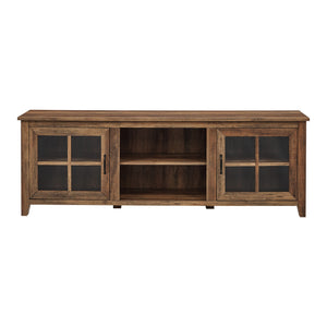 English Elm Walker Edison - Modern Farmhouse 2-Door Glass Windowpane TV Stand 70" with Adjustable Shelves & Cord Management Oak 75 L x 23 W x 5 H B185P169358