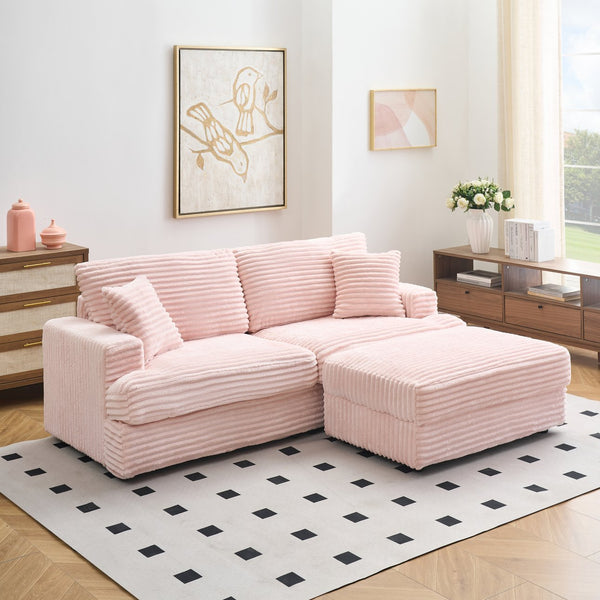 English Elm 88.58 Inch Pink Corduroy Sofa - Plush, Stylish, 3-Seater With Storage Leg & 4 Pillows For Ultimate Comfort W3356S00013