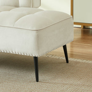 English Elm 54-inch Velvet Tufted Loveseat with Rotating Tray Table Nailhead Trim Compact Seating Beige W1359P438328