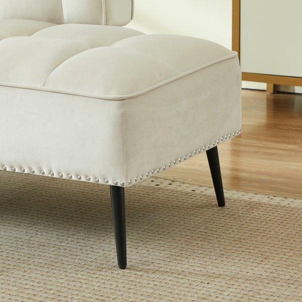 English Elm 54-inch Velvet Tufted Loveseat with Rotating Tray Table Nailhead Trim Compact Seating Beige W1359P438328