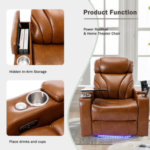 English Elm Power Motion Recliner Electric with USB Charging, Hidden Arm Storage, Cup Holder & Bluetooth Speaker Light Brown N719S000800S
