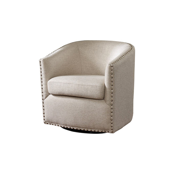 English Elm Tyler Swivel Chair with Deep High-Density Foam Seat, Silver Nailhead Trim, Black Metal Base — Cozy Modern Accent B03548623