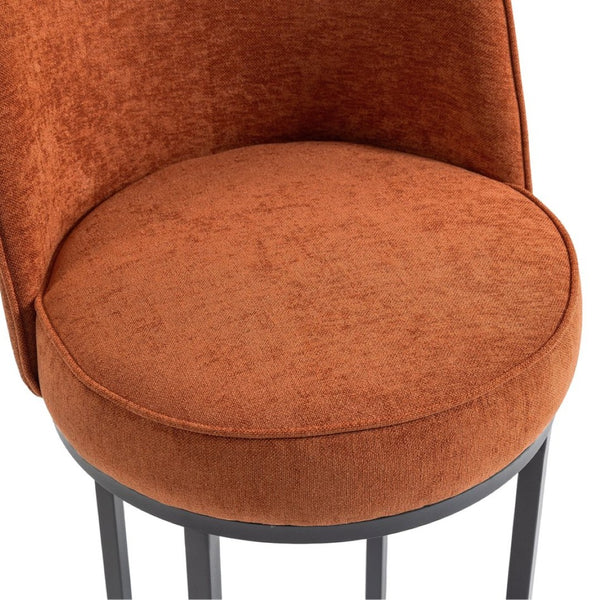 English Elm Counter Height Barstools Set of 2 Linen Upholstered Barrel Seat with Iron Legs Orange W395P410432