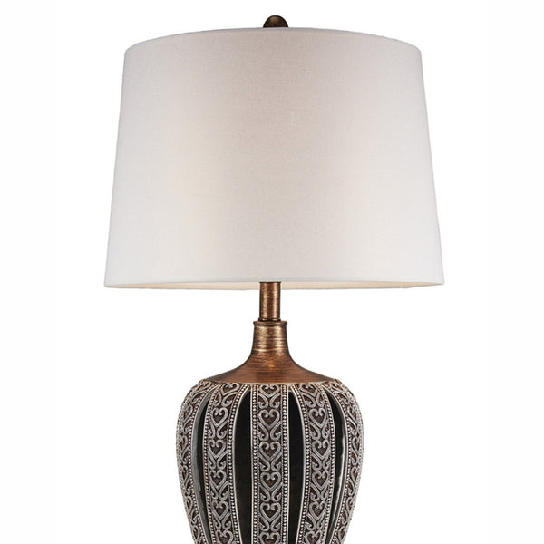 English Elm 28.25" Everly Polyresin Table Lamp Brown Finish with White Drum Shade, UL Listed, 3-Way Dimmer B072116210
