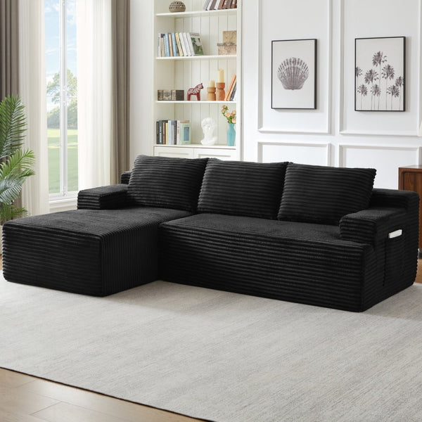 English Elm L-shaped Corduroy Modular Sectional Deep Seat Cloud Sofa for Living Room or Apartment W2339P424643