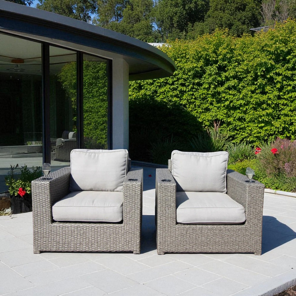 English Elm Fully Assembled Outdoor Wicker Lounge Chairs Set of 2 with Weather-Resistant Cushions, Coastal Modern Design Grey Mix B120S00235