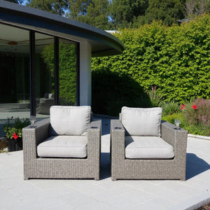 English Elm Fully Assembled Outdoor Wicker Lounge Chairs Set of 2 with Weather-Resistant Cushions, Coastal Modern Design Grey Mix B120S00235