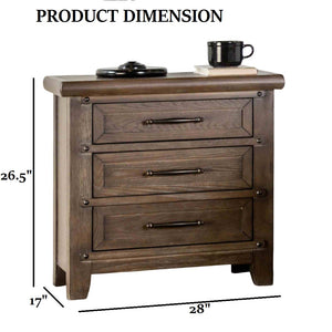 English Elm Transitional Three Drawer Nightstand Solid Wood Oak Veneer Warm Brown Bedroom B2741P433363