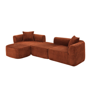 English Elm 114" Cloud Sectional Couch with L-Shape Chaise Modular Corduroy Sofa with Movable Ottoman, No Assembly Required, Plush Comfort for Living Spaces Orange W1117P371653