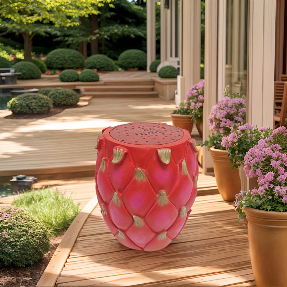 English Elm 13.4" Resin Dragon Fruit Sculptural Stool Outdoor Plant Stand Patio Accent W5709P460806