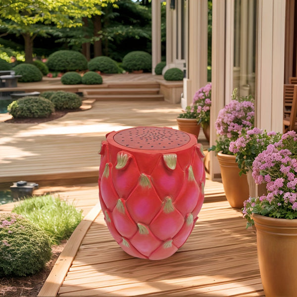English Elm 13.4" Resin Dragon Fruit Sculptural Stool Outdoor Plant Stand Patio Accent W5709P460806