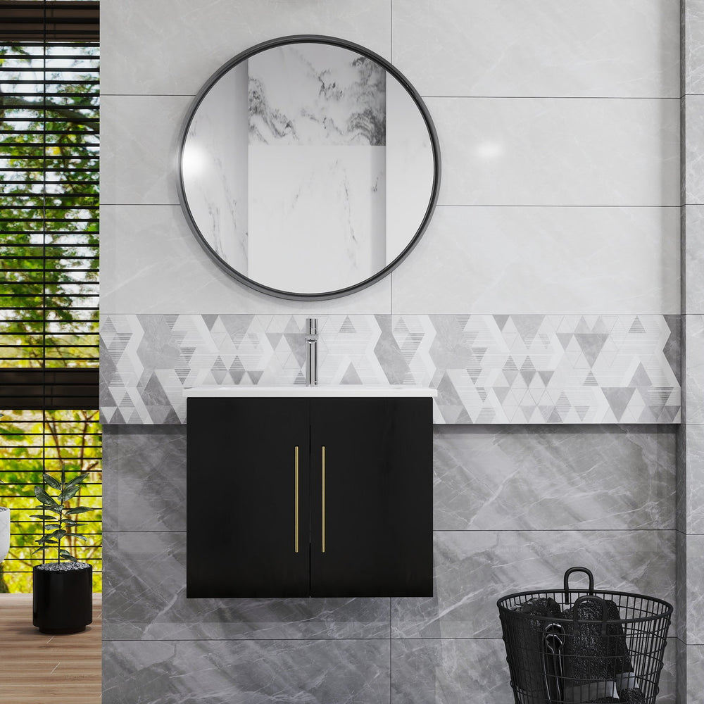 English Elm 24-Inch Wall-Mounted Bathroom Vanity With Gold Accents, Soft-Close Doors & Ample Storage Space W3151S00034