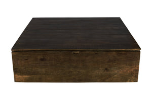 English Elm Large Rustic Trunk Coffee Table Dark Coffee Solid Wood 58" Square Farmhouse Style Rustic Mango Design with Hydraulic Hinges and Magnetic Doors B024P303937