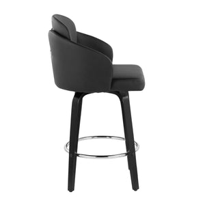 English Elm Dahlia Contemporary Counter Stool Set Of 2 In Black Faux Leather & Wood With Chrome Footrest B202S00222