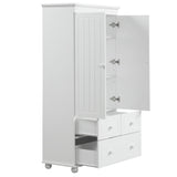 English Elm Tall Storage Cabinet With Three Drawers For Bathroom/Office, White