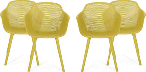 English Elm Christopher Knight Home® - LOTUS Outdoor Dining Chairs Set of 4 – Weather-Resistant Polypropylene with Diamond Pattern Comfort and Durability Yellow 26.75 L x 26.5 W x 24 H N776P243064Y