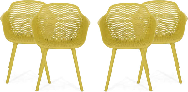 English Elm Christopher Knight Home® - LOTUS Outdoor Dining Chairs Set of 4 – Weather-Resistant Polypropylene with Diamond Pattern Comfort and Durability Yellow 26.75 L x 26.5 W x 24 H N776P243064Y