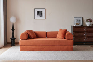 English Elm 78.8" Corduroy Modular Floor Sofa Convertible Sleeper Futon with Pillow Back Support Orange W5617P455986