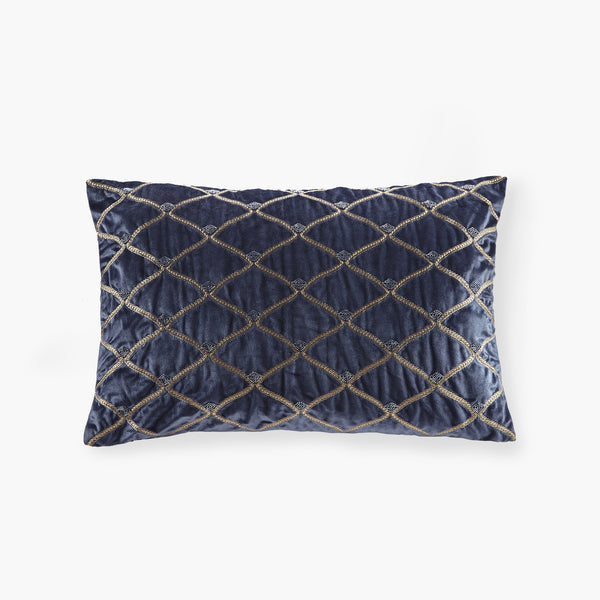 JLA Home Croscill Classics - Oblong Velvet Accent Pillow with Hand‑Beaded Net Pattern & Foxtail Stitching, Plush Goose Fill Navy CCL30-0061