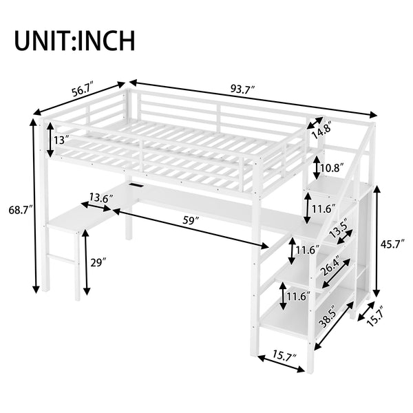 English Elm Full Size Loft Bed With L-Shaped Desk, Wardrobe, Usb, Led Light - Space-Saving Design For All Ages W1580S00133