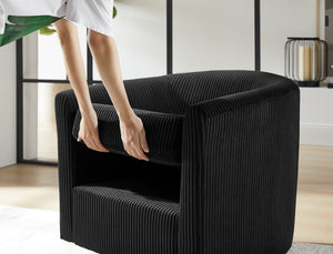 English Elm Swivel Plush Corduroy Recliner Chair with Ottoman, 360° Rotation, Removable Washable Cushion Comfort Black W2582P179931