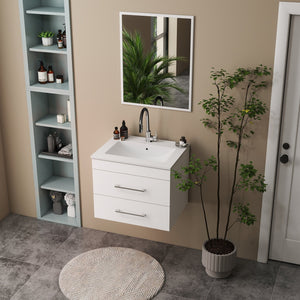 English Elm 24-Inch Modern White Gloss Wall-Mounted Bathroom Vanity With Soft-Close Drawers & Ceramic Sink W3151S00005