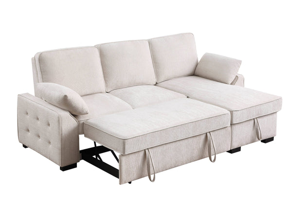 English Elm Mackenzie Chenille Fabric Reversible Sleeper Sectional with Storage Chaise, Drop-Down Console and USB Charging Ports Beige B061S00935