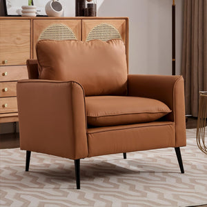 English Elm TS Cat paw leather upholstered sofa modern Nordic retro lounge chair with breathable faux-leather comfort pillows Brown W2311P345746
