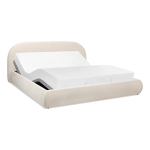 English Elm Jennifer Taylor Home - Archie Puffy Grounded Upholstered Platform Bed in Oatmeal Chenille — Arched Puffy Headboard, No-Box Spring Design, Durable Elegance (90") B2719P320241