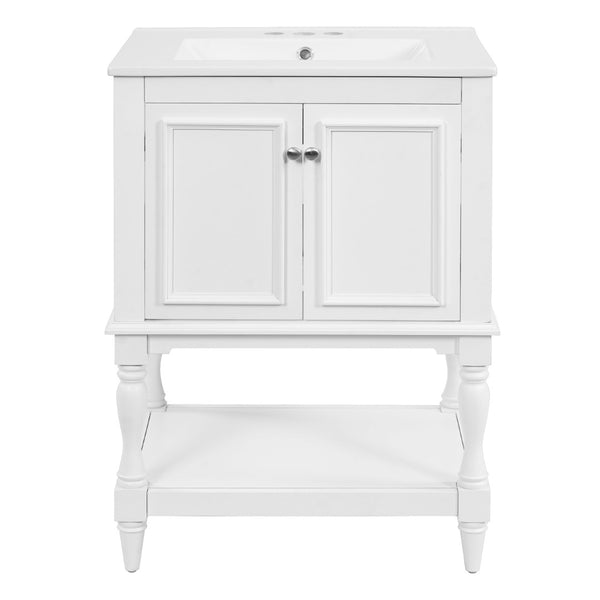 English Elm 24'' French Style Bathroom Vanity with Ceramic Sink Soft Close Cabinet and Drawer White N710P411341K