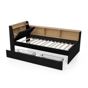 English Elm Twin Size Velvet Daybed With Storage Drawers, Wireless Charging & Led Lights For Small Spaces W1413S00110-GIGA